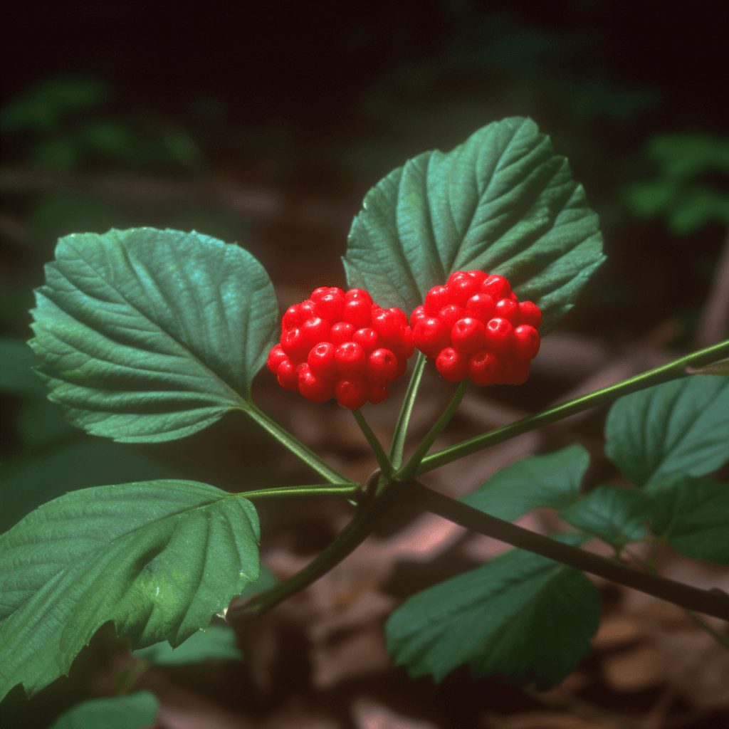 Image of American Ginseng (Panax quinquefolius); potential benefits: regulates blood glucose, enhances memory, supports weight management, kidney and liver health, heart wellness, anti-inflammatory and anti-diabetic properties, reduces oxidative stress.